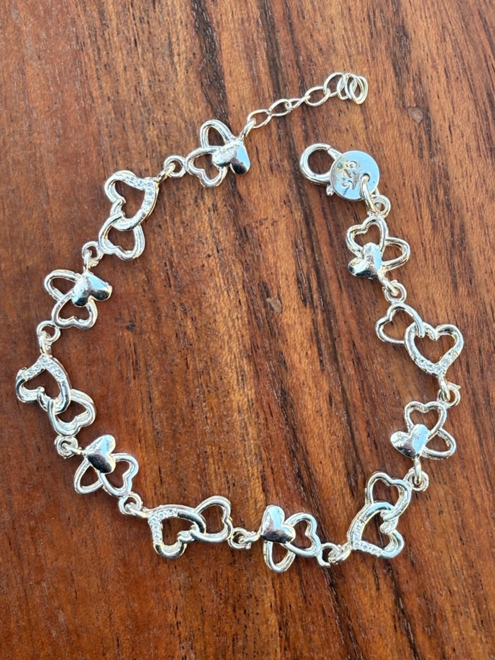 Vintage Monet Silver Tone Heart Bracelet Adjustable Heart Link Bracelet